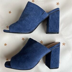 Raelynn Corduroy Navy Blue Peep-Toe Mules